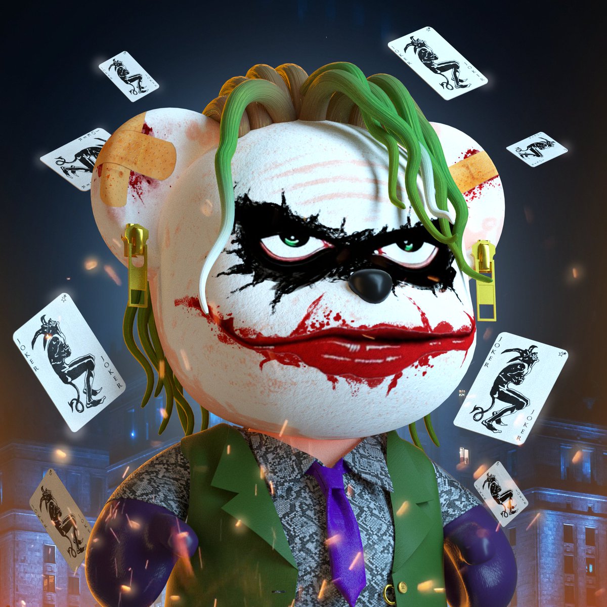 Heartbreak_bear's tweet image. Time for the 2nd 1/1 REVEAL, Introducing the Joker Bear! All 1/1s will be auction off and the 1/1s will have its own mechanics when it comes to staking and the upgrading to Revenger Bears! hmm.. whats the 3rd 1/1 ..?

#nft #nftcommunity