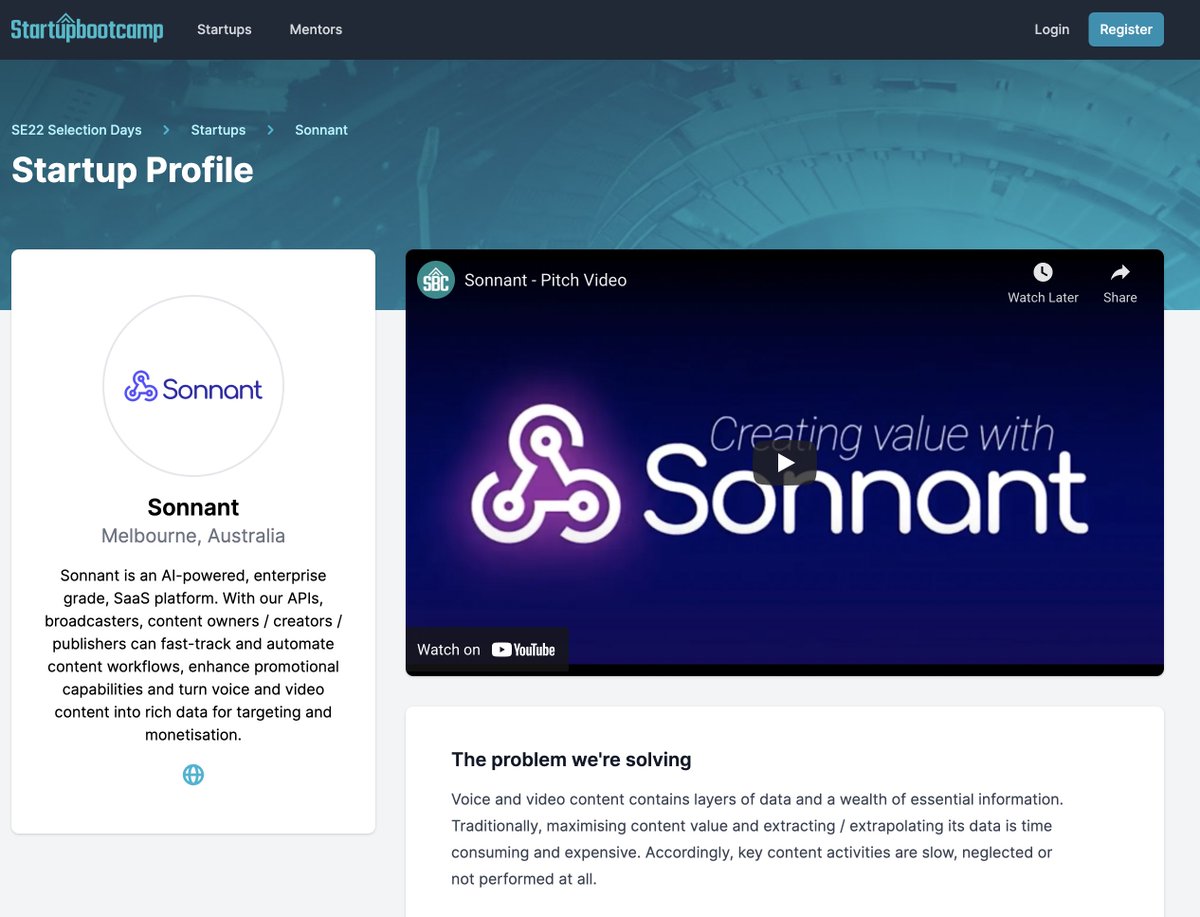 sonnantAI's tweet photo. @sonnantAI is in the Top 20 Sport &amp; EventTech startups from around the globe. Excited to participate #SCSSelectionDays Wanted to thank the team at @sbcAUS for #SBCAUS

#sports #australia #sportstechnology #sportscontent #sportingevents #contentstrategy #sportstech #sportsdata https://t.co/IdfhFzJQWv