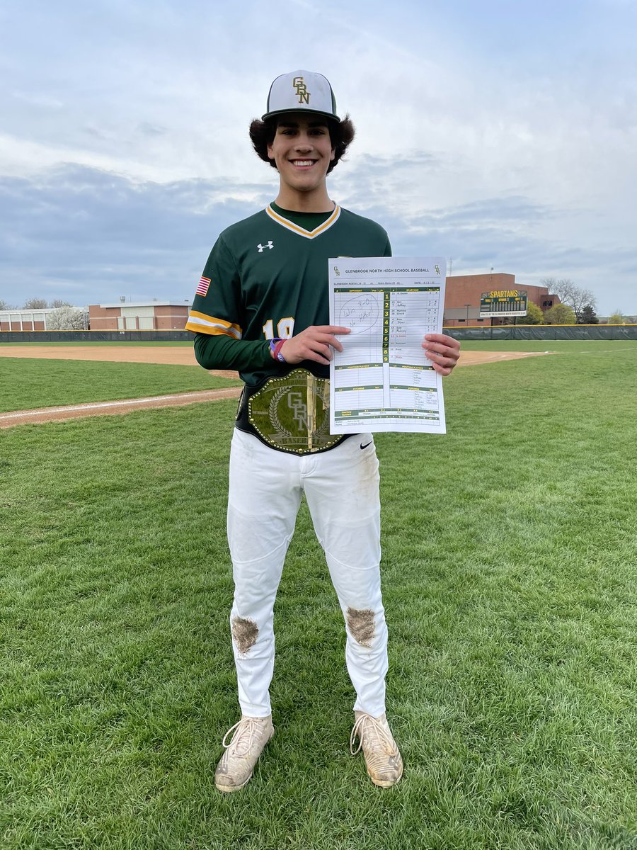 GBN_Baseball's tweet photo. Spartans improve to 15-5 with an 8-0 victory over Notre Dame.

Congrats to @NolanGirard6 on earning #TheBelt after throwing a complete game NO-HITTER with 8 K and 2 BB.

@dylanbass08…2-3 / HR / 2 RBI

@GeakeSpencer…1-3 / 2B / 2 R

@CooperShalin…1-2 / 2B / 2 RBI

#OwnTheMoment https://t.co/wtFUvxppe2