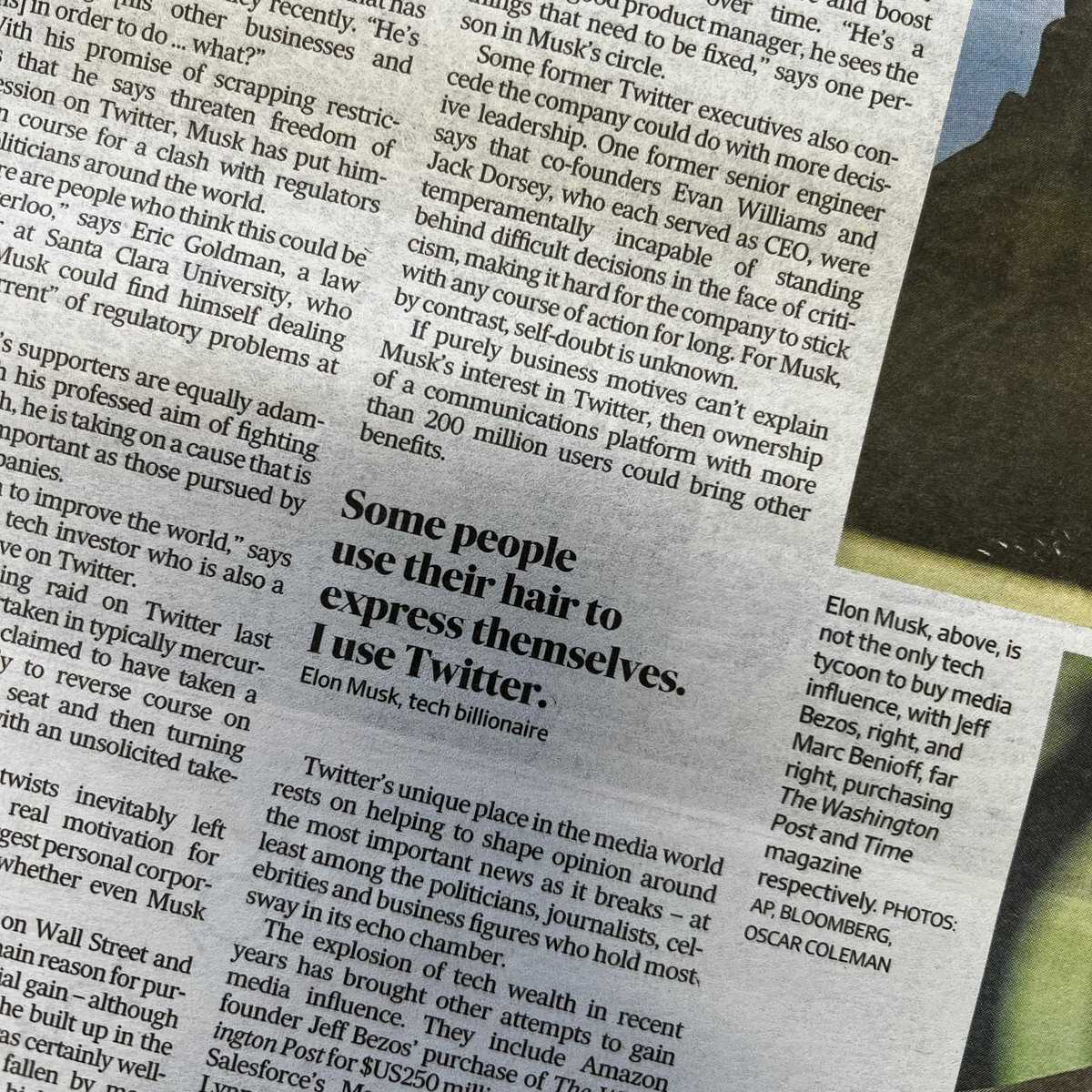 Wayne_Sun's tweet photo. @elonmusk in todays Financial Review of australia https://t.co/8YjNe7bL37