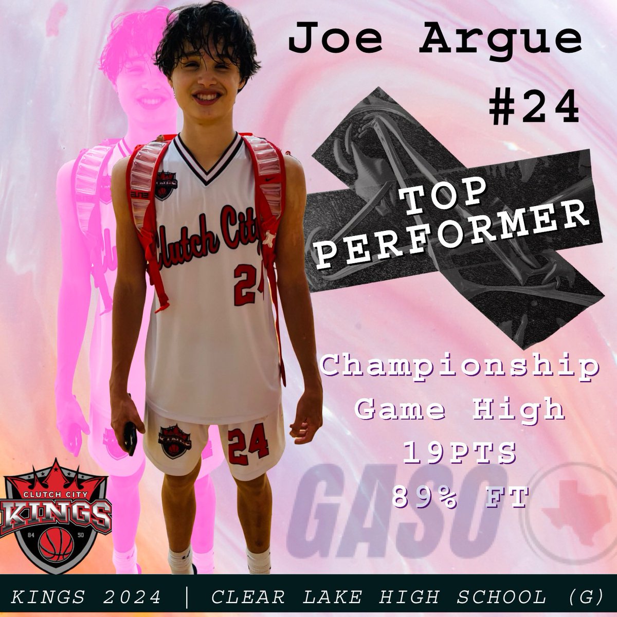 CcyHoops's tweet photo. KINGS 2024 Joe Argue (G) from Clear Lake High School, Texas balled out this weekend in Duncanville during #GASO’s #OpenPeriod. A tough guard that performs best under pressure! Getting to the basket, finishing through contact, and shooting 89% at the line. https://t.co/J8ONB6Kyv9