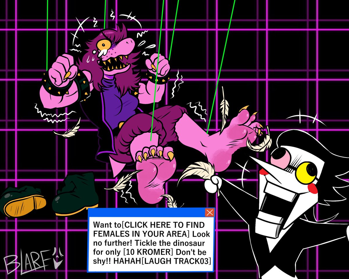 Susie gettin captured by Spamton's [SILLY STRINGS] and now they're bein tickled like the [LITTLE SPONGE] they are. A commission I did for my pal <a href="/UltimateCartoon/">UltimateCartoon</a>