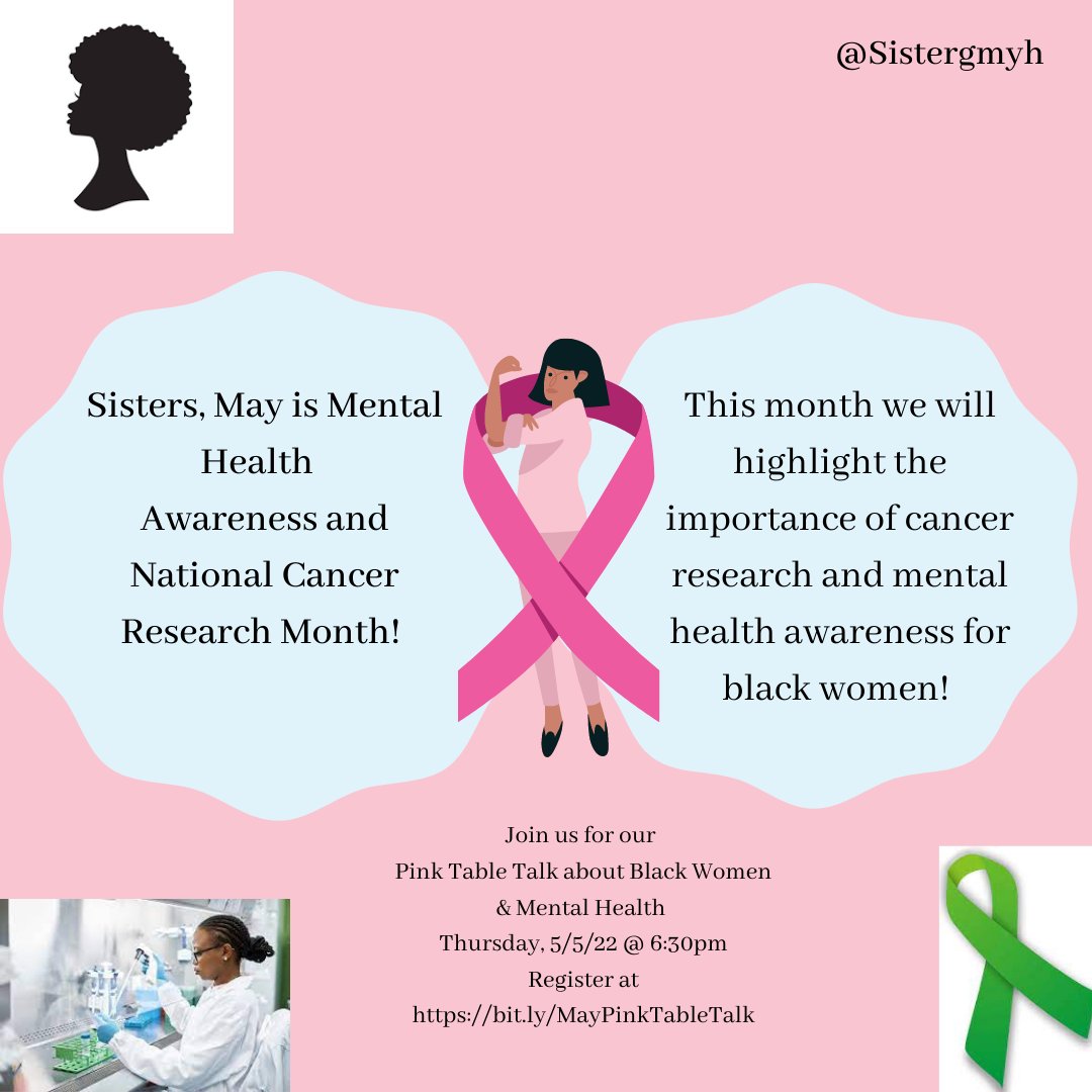 Sisters, May is Mental Health Awareness and National Cancer Research Month! This month we will highlight the importance of cancer research and mental health awareness for black women, stay tuned!

#sgmyh
#blackwomenshealth
#camden
#breastcancer
#minorityhealth
#healthylifestyle