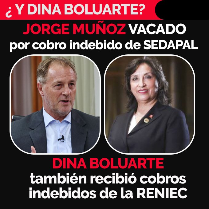 Candigato21's tweet photo. 🚨 #Vacador @JorgeMunozPe terminó #Vacado por cobro indebido de #Sedapal... Y para ser justos @DinaErcilia también será #Vacada por realizar cobro indebido de #Reniec que dirá el #JNE https://t.co/awFNv1e90z