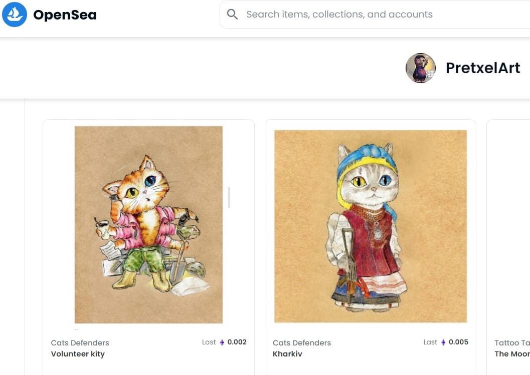 Just bought NFT from Ukrainian artist who loose her house from war and she has 6 years old daughter. Please share and follow for fellow human beings. Thank you . 

opensea.io/Annacat

<a href="/AnnaCatUkr/">Anna Titova</a> #cat #Ukraine #NFT #NFTartist #nftcommunity #NFTdrop #feline #openseanft