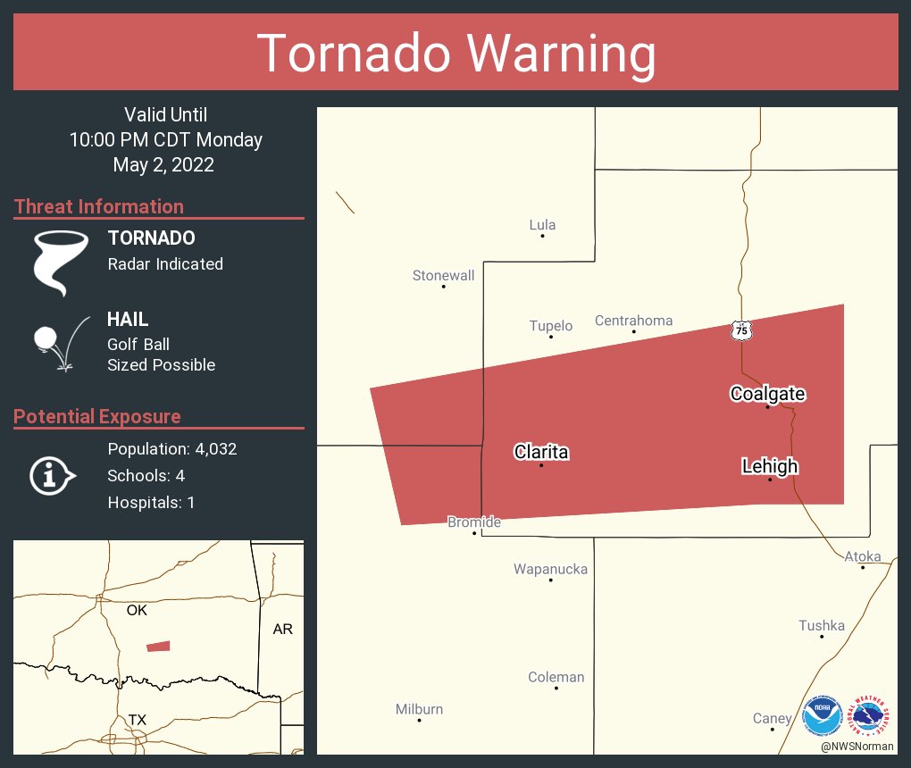 NWS Tornado on Twitter "Tornado Warning continues for Coalgate OK