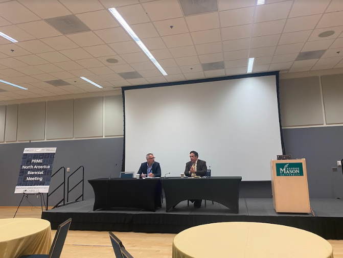 Dean <a href="/MauryPeiperl/">Maury Peiperl</a> of @GeorgeMasonBiz and Dean <a href="/AlpOzerdem/">Alp Ozerdem</a> of <a href="/GMUCarterSchool/">Carter School for Peace and Conflict Resolution</a> have a chat at the PRME Biennial Meeting (<a href="/PRMESecretariat/">PRME Secretariat</a> ) to discuss the role of business in resolving conflict🌎💼
“One of the most vagrant sectors of business is local businesses”-<a href="/AlpOzerdem/">Alp Ozerdem</a>