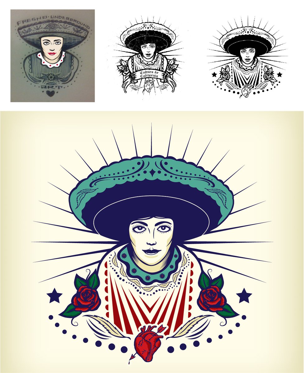 Henryloco559's tweet photo. Sombero Lady. Here's the steps along the way over the years. changes I have made with this image. #locoatfua #fresnoundergroundart #somberolady #processpics #myprocess @Henryloco559 https://t.co/zgUhcYMCTk
