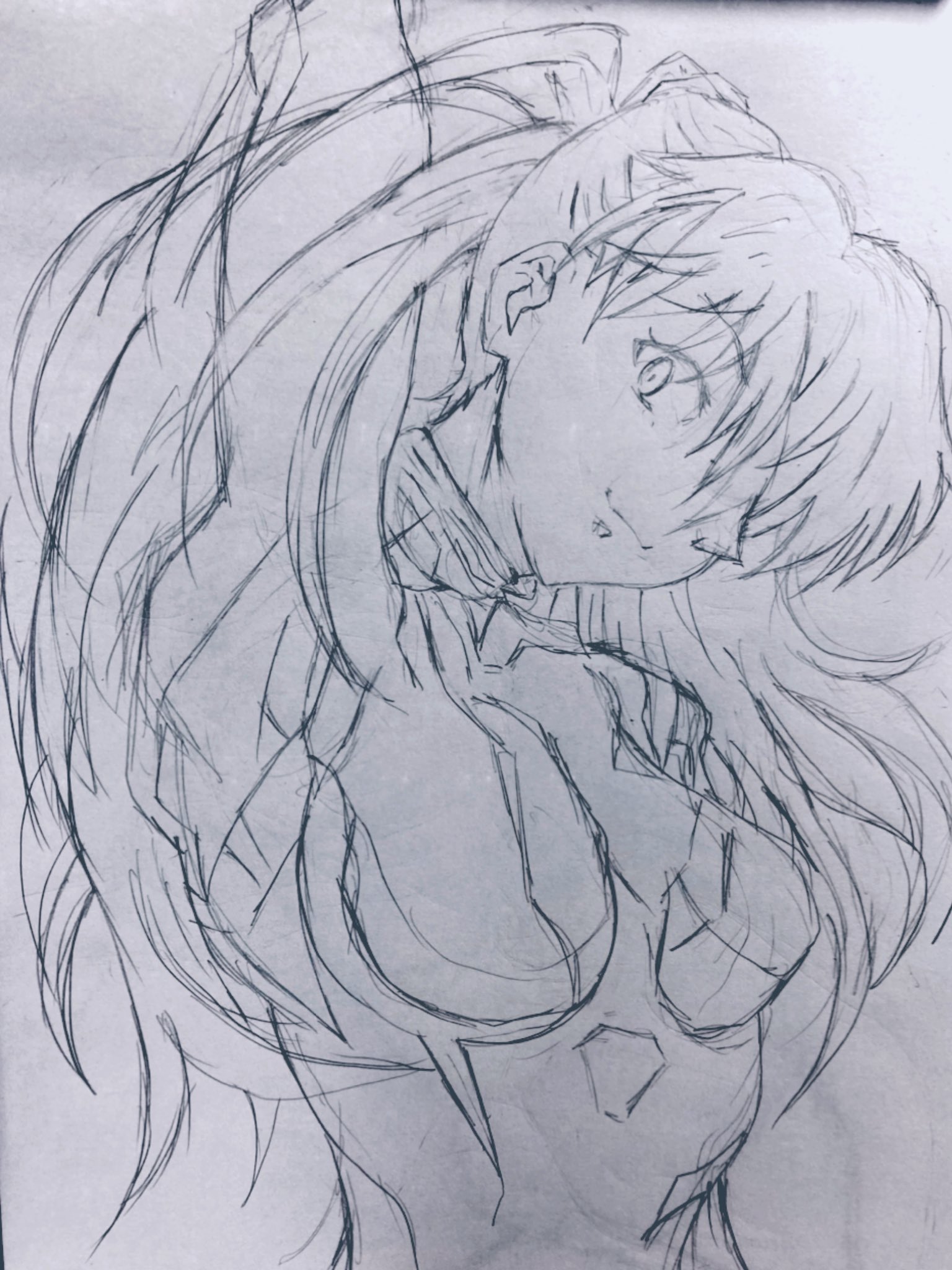 いちりんご パステル画家 いつもコピー用紙に描いてるんだけど久しぶりにスケッチブック買って絵描こうと思ったら最初のページは何も描けない 悩んで悩んで描いたのがアスカでした アナログイラスト アナログ絵 模写 模写イラスト アスカ ラングレー