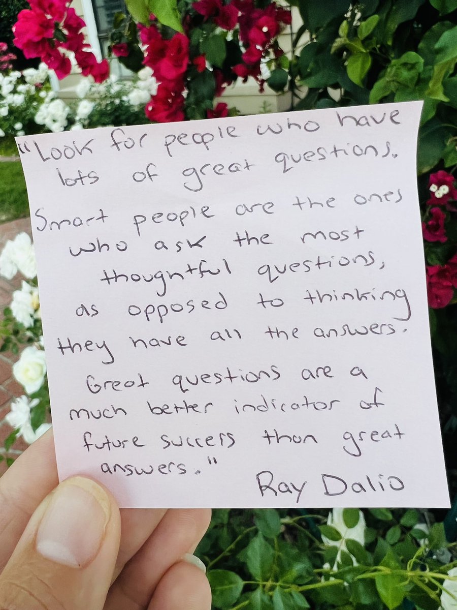 1. I’m reading Ray Dalio’s The Changing World Order and appreciate his way of viewing history as cyclical

2. There’s always new answers and solutions to problems hidden in other peoples thinking and way of knowing 

#success #phd #Curiosity #Questions #quote #quoteoftheday