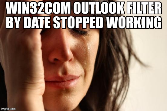 overflow_meme's tweet image. Win32com outlook filter by date stopped working stackoverflow.com/questions/7208… #outlook #officeautomation #win32com #python