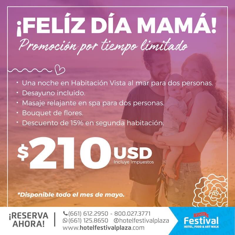 Hotel Festival Plaza #Rosarito 
¡Celebra a Mamá como ella merece!🌸🌴☀️
Reserva ahora al +52 661 125 8650
¡Habitación, desayuno, spa, flores y descuentos adicionales!