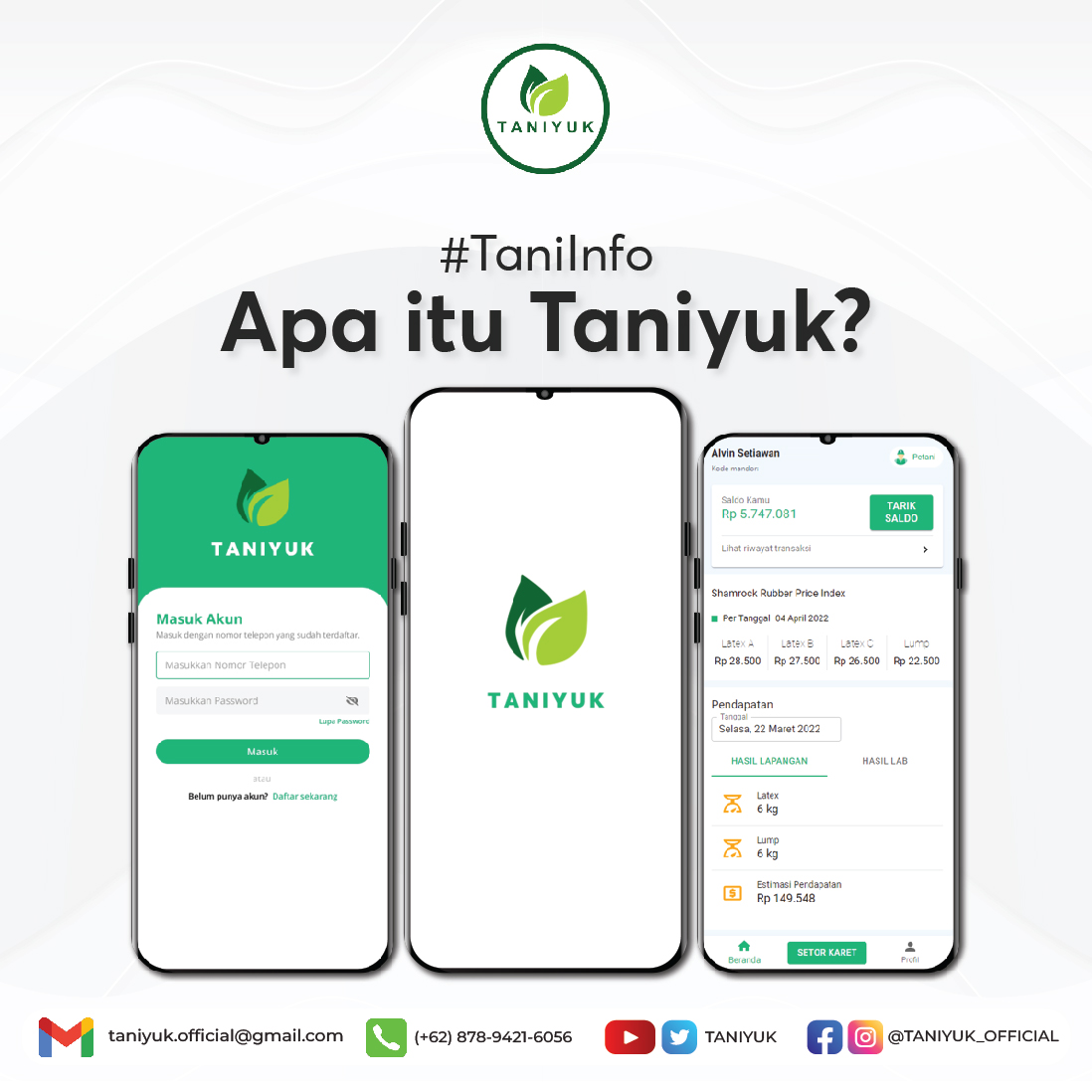 taniyuk's tweet photo. TaniYuk hadir untuk menjadi solusi bagi pahlawan karet untuk menjual hasil produksi karet dengan harga yang stabil dan transparan dengan menggunakan SHRI. Taniyuk memberikan rasa aman dan nyaman bagi pahlawan karet.

TANIYUK, BUKTIKAN!
#taniyuk #taniyukforreal #taniyukbuktikan https://t.co/tinP1fbckV