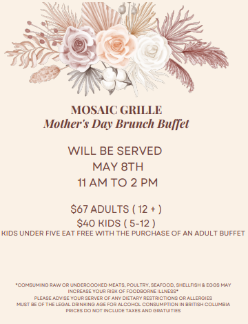 Mom would be so proud of you for bringing her to our all you can eat Mother's Day Brunch Buffet ! Bonus points if you buy her a mimosa! #yvreats #yvrdrinks #yvrlife #dailyhivevan #downtownvan #Vancity #vancitynow #mothersday #allyoucaneat #AYCE #buffet #brunch #mimosa #mom