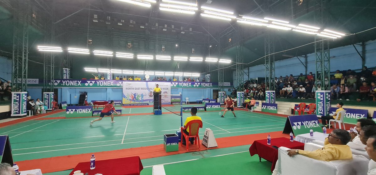 YAS_Manipur's tweet photo. Hon'ble Union Minister of DoNER Shri G. @kishanreddybjp @KishanReddyOfc with Hon'ble Sports Minister Shri @KonthoujamG along with officials watching the Badminton Women Single Final at the ongoing "NE Regional Sports Week".

@MDoNER_India @DestNortheast
#AzadiKaAmritMahotsav https://t.co/6dFkEB3T0d
