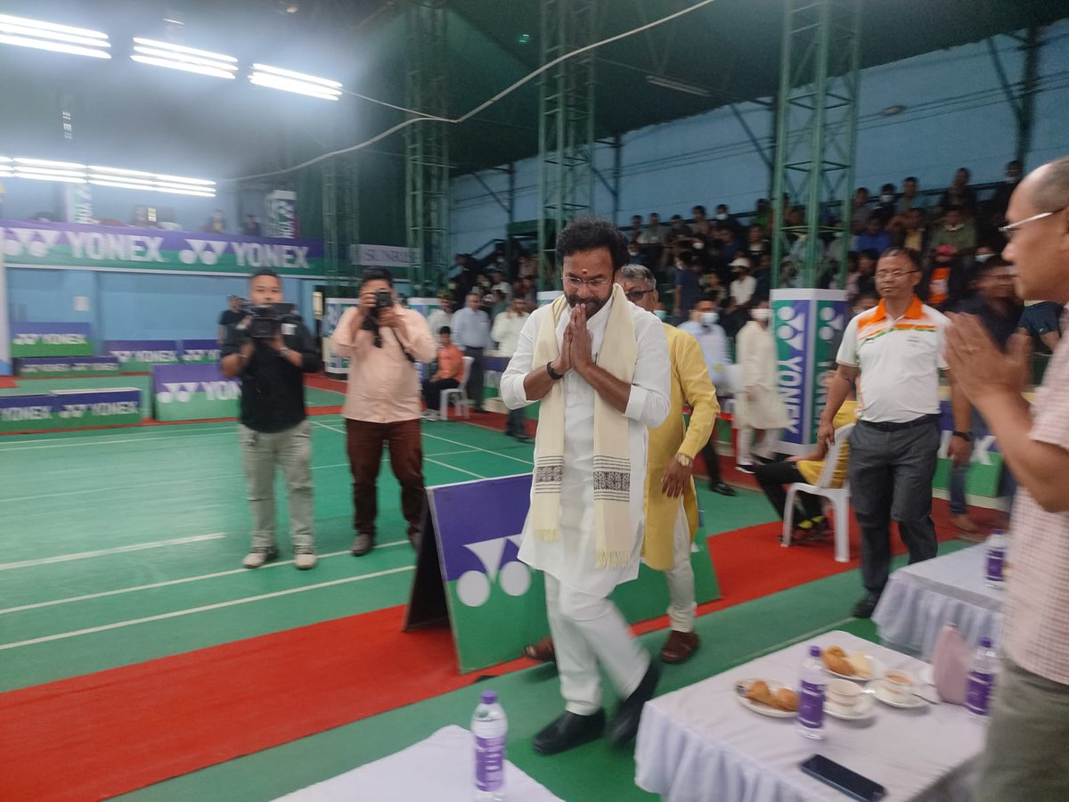YAS_Manipur's tweet photo. Hon'ble Union Minister of DoNER Shri G. @kishanreddybjp @KishanReddyOfc with Hon'ble Sports Minister Shri @KonthoujamG along with officials watching the Badminton Women Single Final at the ongoing "NE Regional Sports Week".

@MDoNER_India @DestNortheast
#AzadiKaAmritMahotsav https://t.co/6dFkEB3T0d