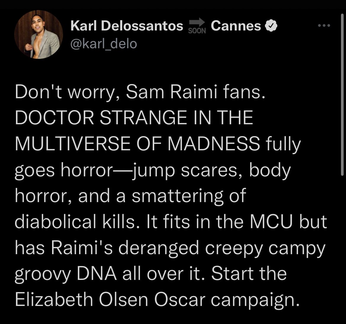 LizzieContent's tweet photo. Early reviews for Doctor Strange in the #MultiverseOfMadness are raving over Elizabeth Olsen's performance. 🥺 #ScarletWitch https://t.co/7k9RVb9iix