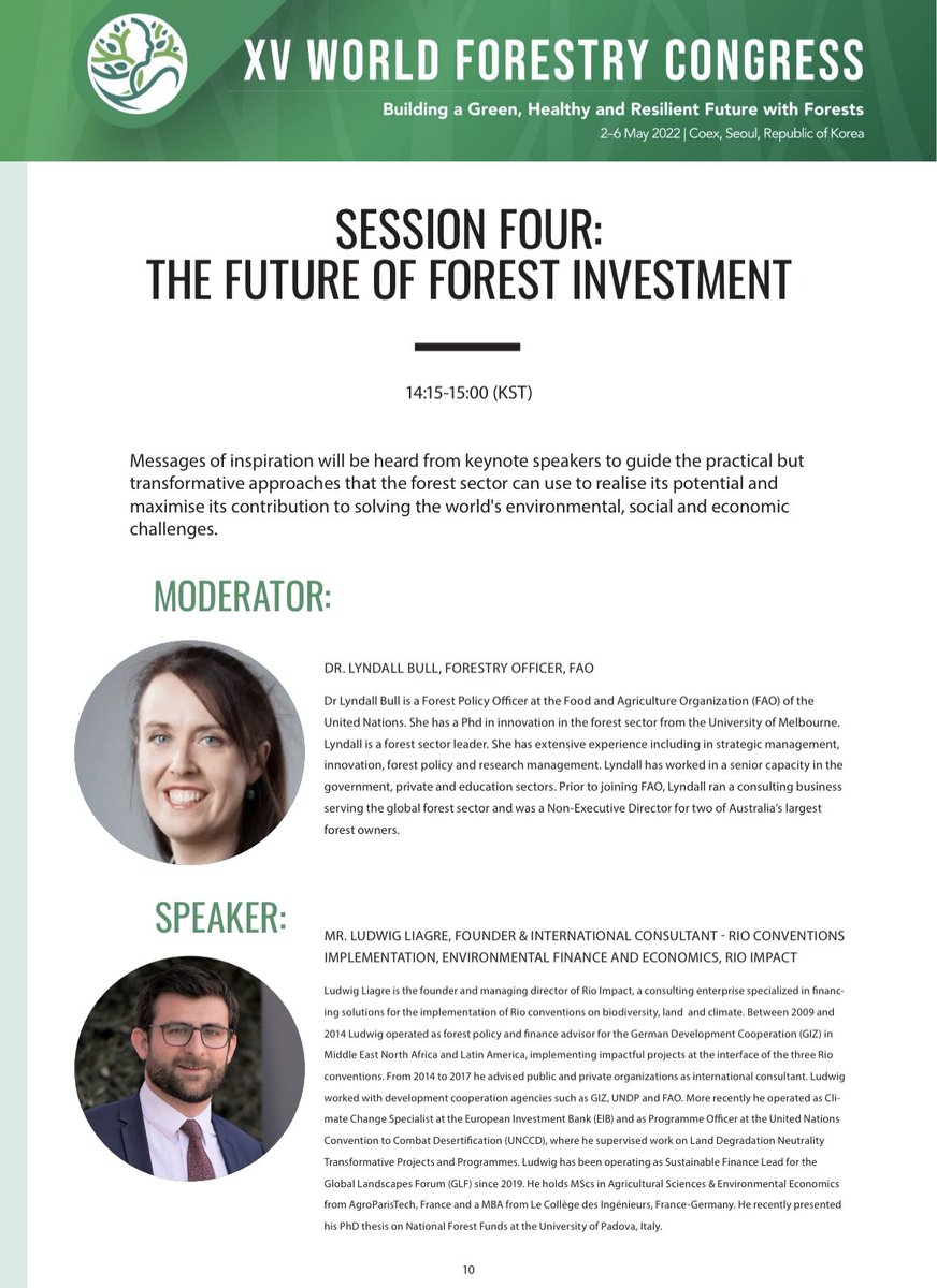 WFCKorea's tweet photo. 📢 Special event Sustainable investments in
forests for people, profit and nature continues after a short break for lunch

⏰ 1:45 AM KST - 7:30 PM KST
📍Hall E6

▶️ Watch online: https://t.co/IfqfGDvCyI https://t.co/8nnYf6TWFY