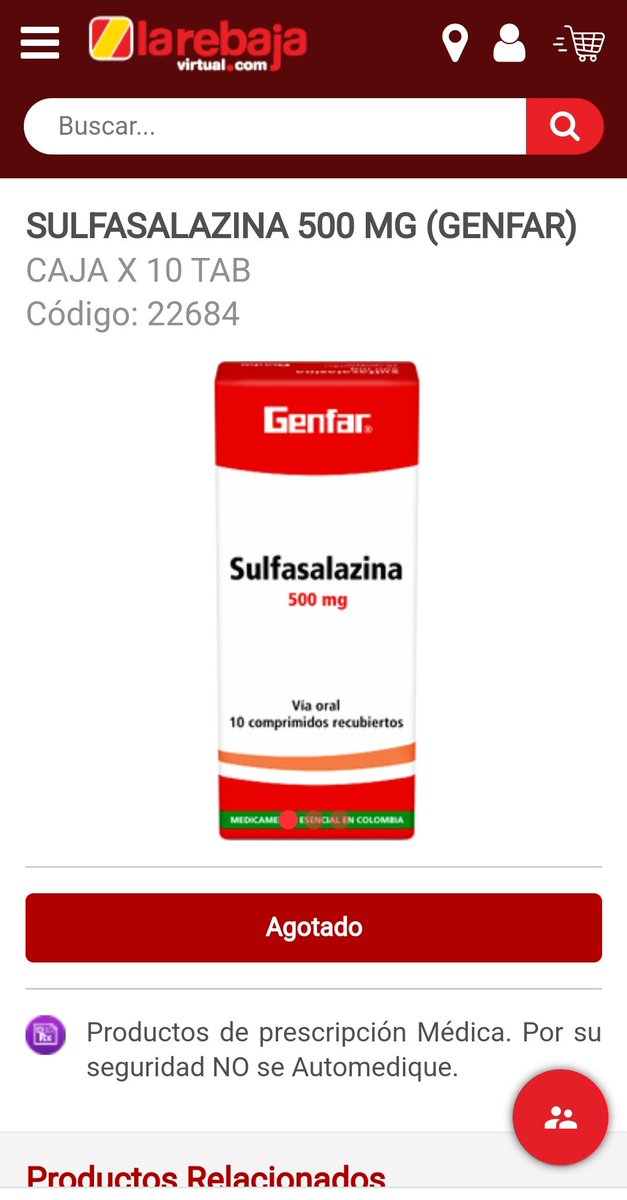 Johnpostea's tweet photo. Señores @Supersalud la #sulfasalazina está agotada en todas las droguerías de Bogotá. Es necesaria para que los pacientes diagnosticados con artritis nos tratemos el dolor y la inflamación. https://t.co/StrmlwTmhT