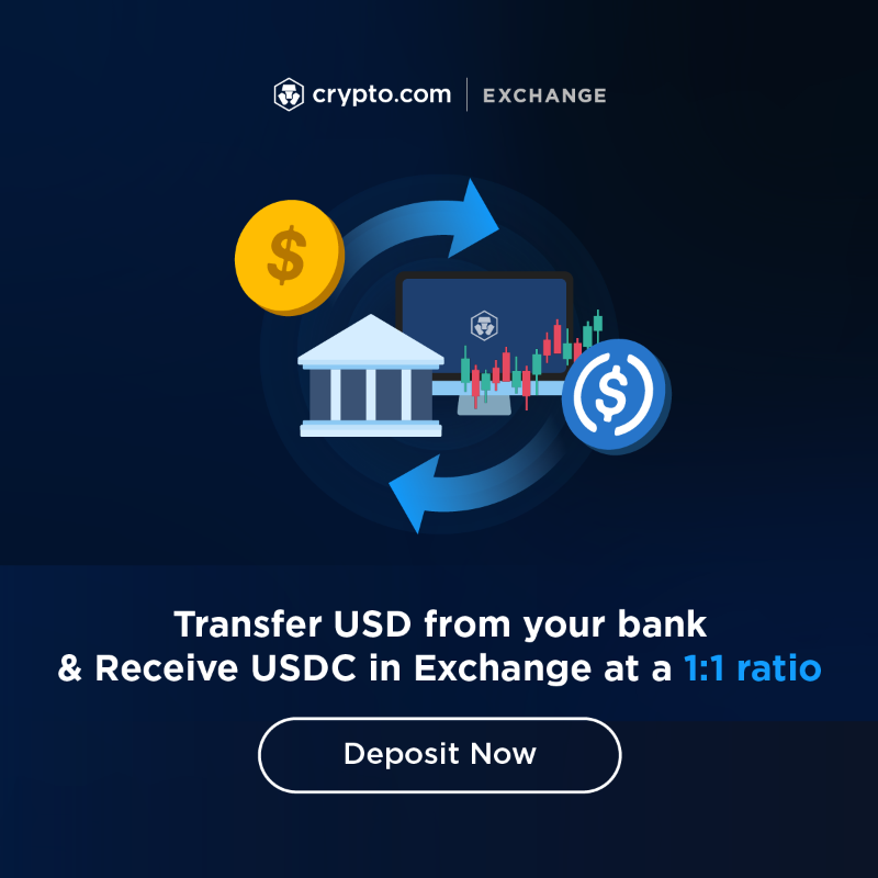 cryptocom's tweet photo. Global USD Bank transfer in the Crypto․com Exchange📈! ⭐

💵Transfer USD from your bank account
📲Receive the funds in USDC (1:1) 
👌Zero-fee deposits

Available in total of 60+ countries 🌏