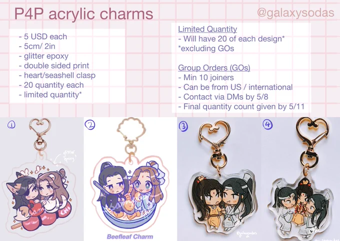  TGCF + MDZS P4P May Catalogue Hi! Here is everything I'll have on my store preorder launch   May 13th, 6pm PST Public  May 14th, 12pm PST (noon) !GO details in next tweet! #chisp4p #chisstoreupdates #mxtxp4p 
