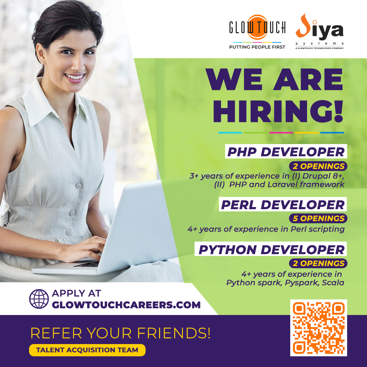 diya_systems's tweet image. Candidates with 4+ years of experience each as a PHP Developer, Perl Developer and Python Developer, kindly apply glowtouchcareers.com
#Hiring #PHPDeveloper #PerlDeveloper #PythonDeveloper #Diya #GlowTouch