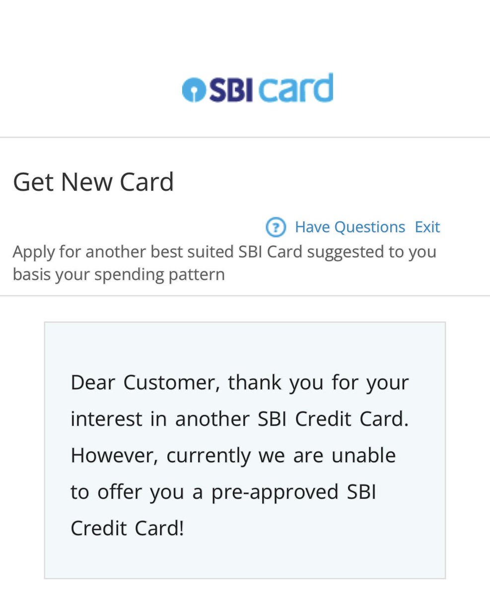vikasbhatia72's tweet photo. Is this a Joke @SBICard_Connect ? Get a sms for pre approved card and then by clicking the link &amp; going on site it says not eligible https://t.co/f2Nq82pzHo