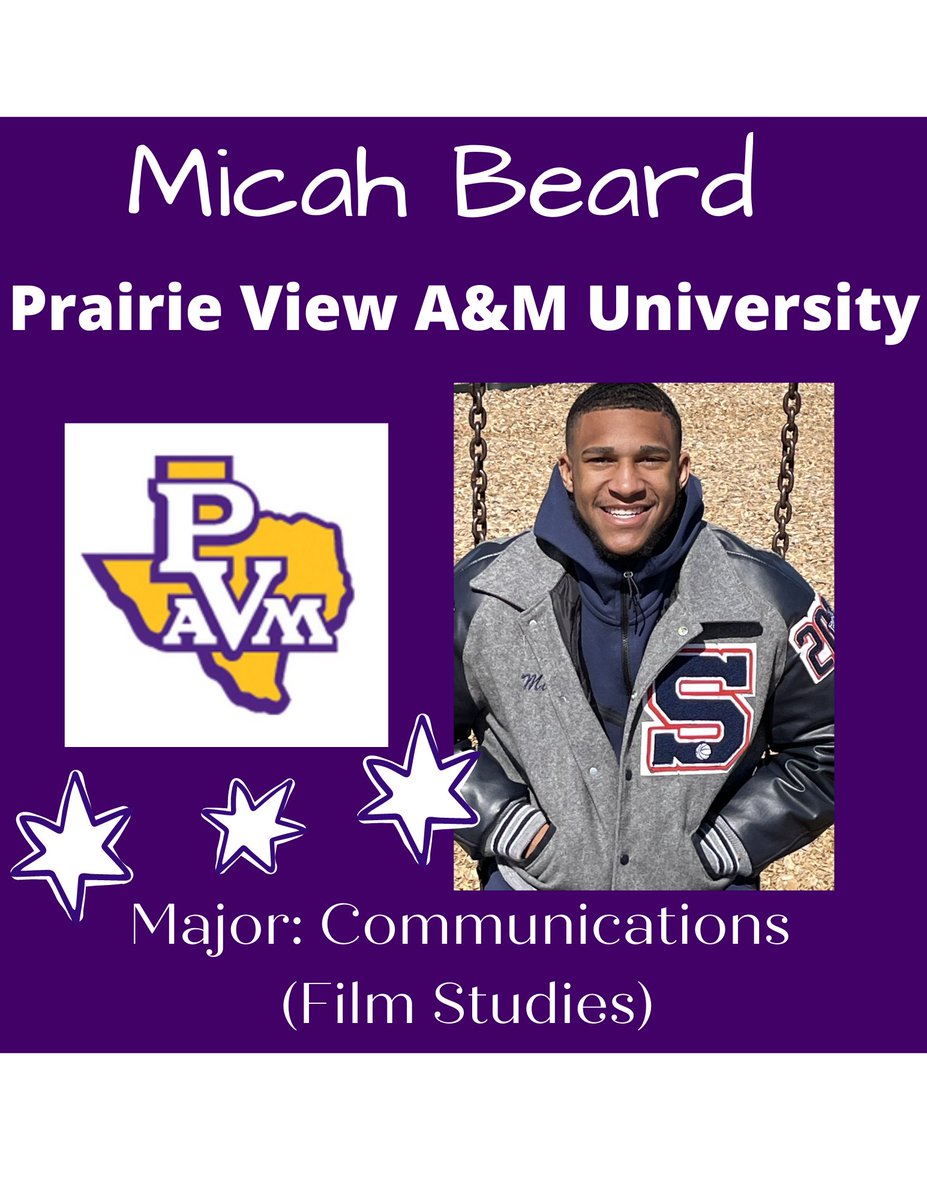 SHS_Mustangs's tweet photo. Congratulations to Senior Micah Beard who has been accepted to Prairie View A&amp;M University majoring in Communications (Film Studies)!  We are super proud of this Mustang! https://t.co/BH0NBD0XuD