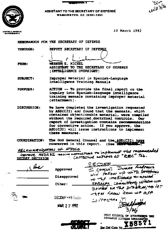 (8/29) Training manuals provided by the U.S. military identified “potential insurgents” as “religious workers, labor organizers, student groups, and others in sympathy with the cause of the poor.”