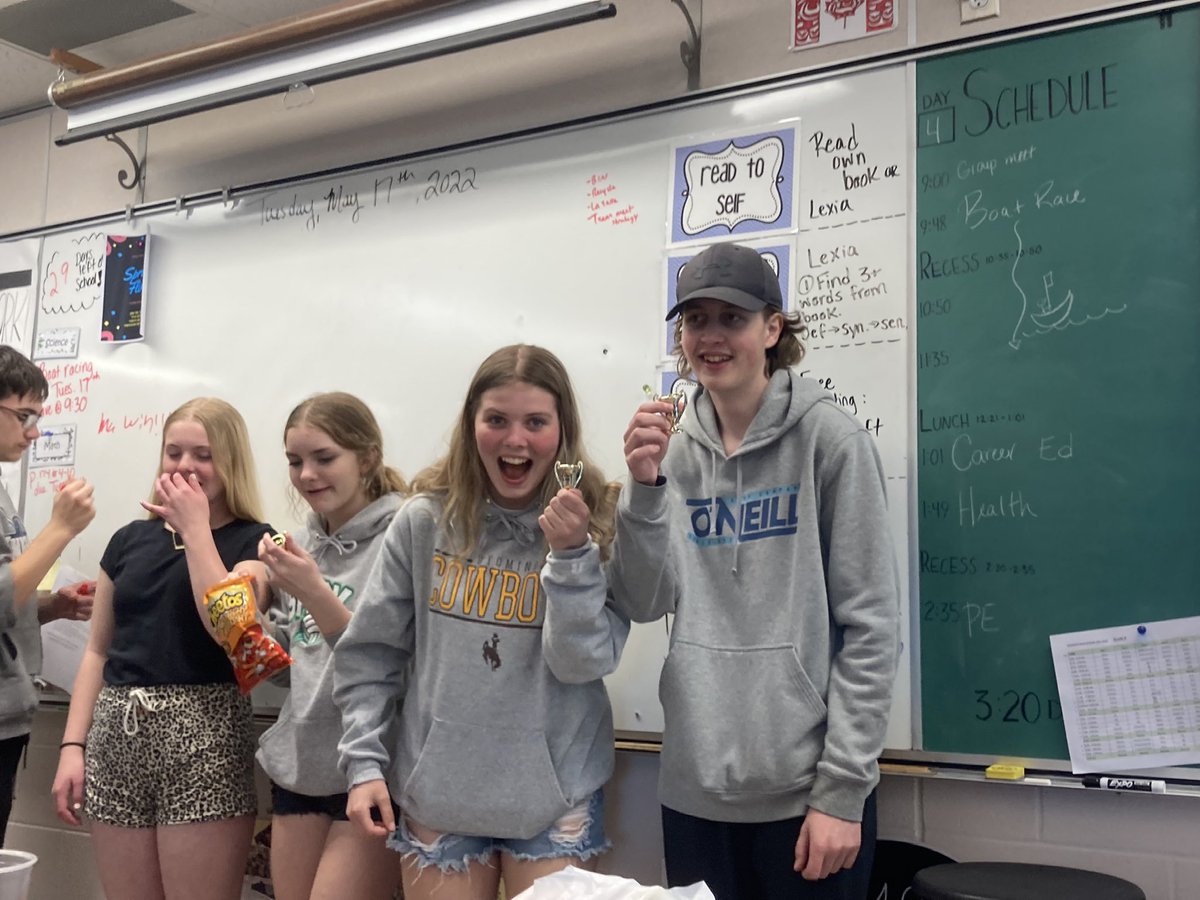 MrsSymonsGrade8's tweet photo. The winning team! SSPF30. They loved their little trophies. #science https://t.co/UdXTzVi5Um