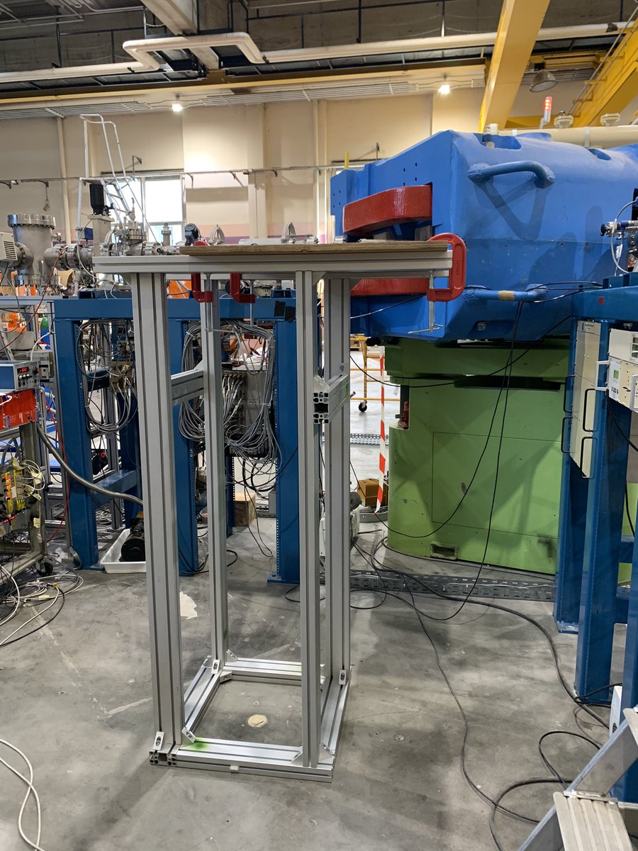 BastinBeyhan's tweet photo. Day 5 & 6 : connexion to beam line. Electronics frames moved on. Cabling. Construction of a support for a new detectors. Jurgen, Isabelle, Jean-Michel, Marcel, François and myself. Great team spirit. The empire strikes back 😉 #NewJEDI #FirstExperiment #DarkBoson https://t.co/Az5ZT4Bd3M