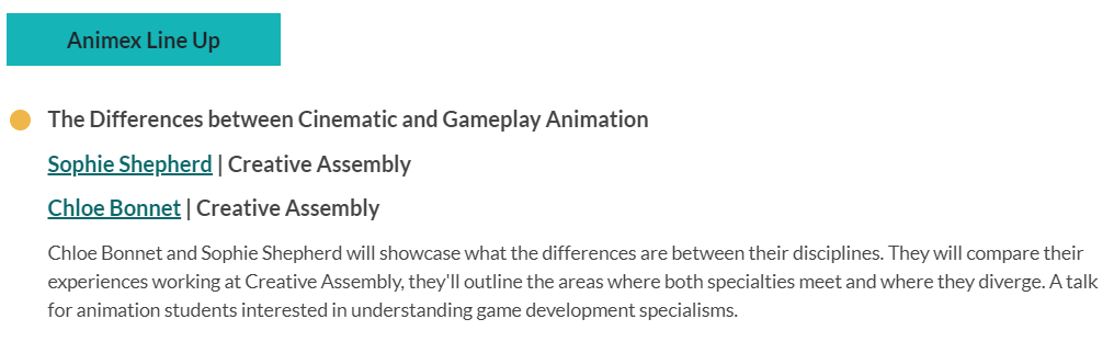 Find me and @ChloeAnimates at <a href="/AnimexFestival/">Animex Festival</a> this year! We will be doing a talk Thursday 10am about the differences between cinematic and gameplay animation, see you there! ❤️