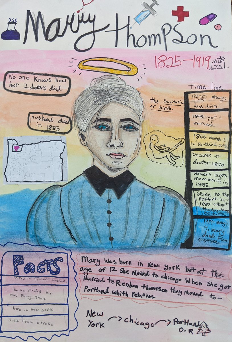 OrHist's tweet photo. In our new blog post, learn how students at the Cottonwood School of Civics and Science created posters that integrated science and history using OHS digital history resources. #DearOregon

https://t.co/JADuzGg7P6

Image: Poster of Mary Anna Cooke Thompson by Piper Wilkins. https://t.co/JyqbTcw2e2