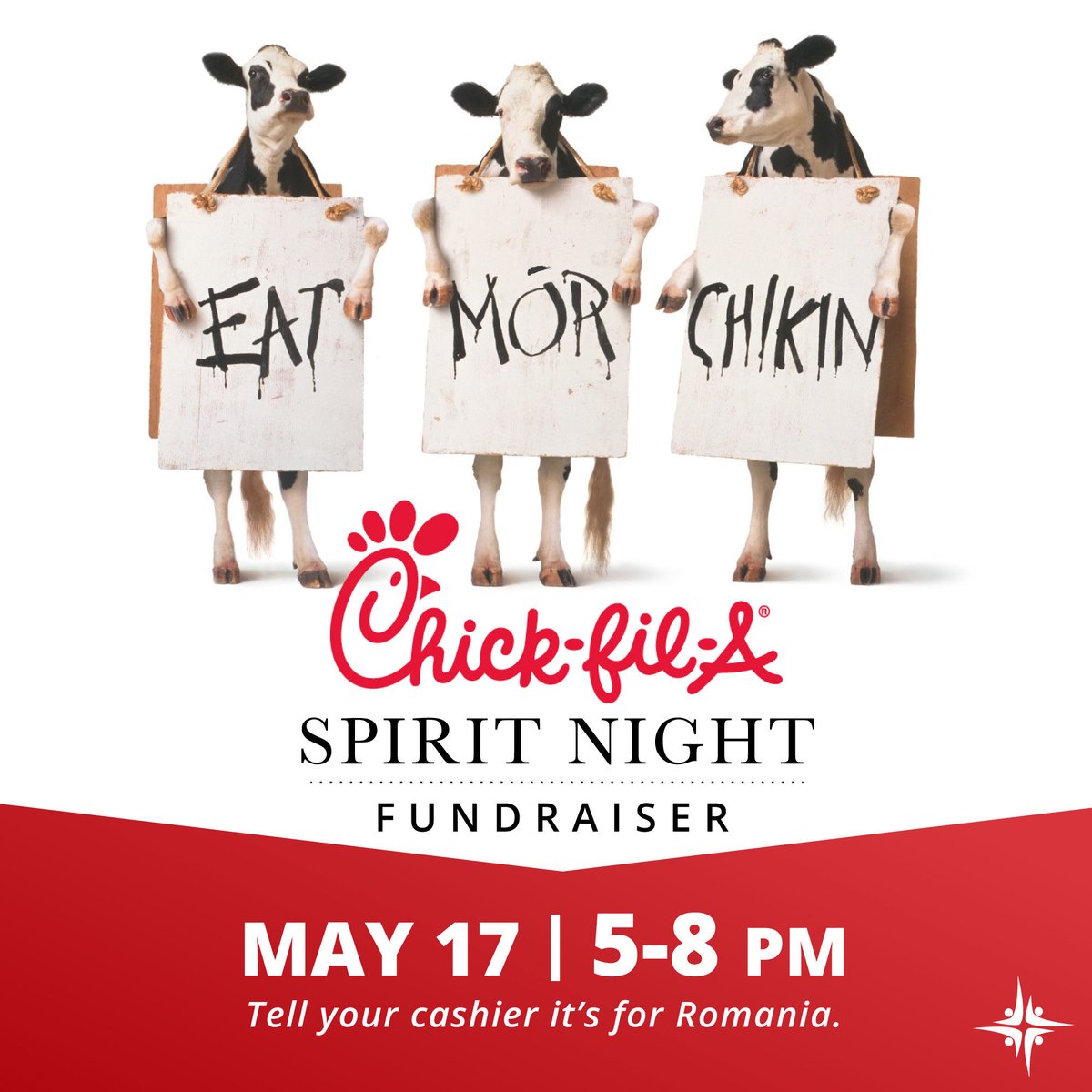 fbcclintonms's tweet photo. Supper plans? How about "eat mor chikin"!
Dine in at Chick-fil-a tonight from 5-8pm, tell you cashier it's for "Romania" and part of the proceeds will go towards our Romania team traveling in June on a mission trip!
#FBCC #Missions #Chickfila #Romania https://t.co/4J1xBNSSPT