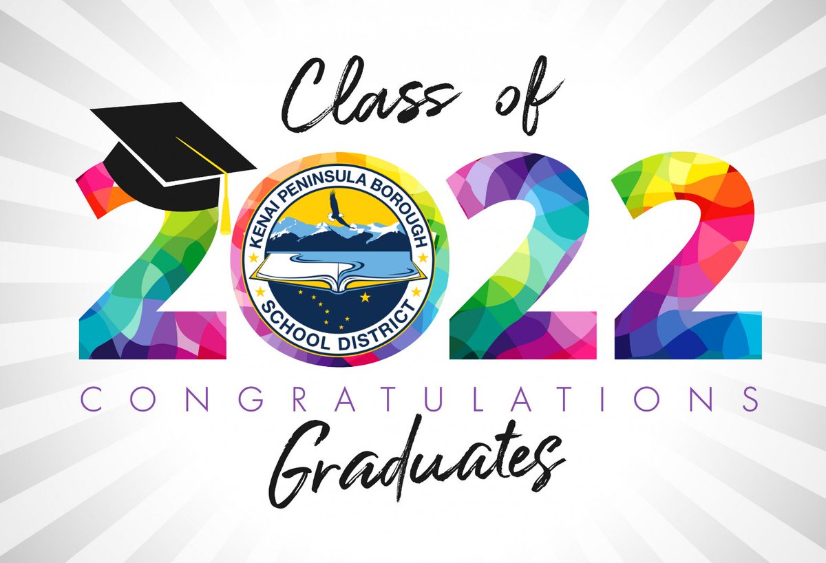 kpbsd's tweet photo. Congratulations to the graduates in the Class of 2022 @kpbsd graduations happening Tuesday, May 17, 2022!
Cheers to everyone graduating at Kenai Central High School; Nanwalek School; Ninilchik School; and River City Academy! https://t.co/THRC9naE8D