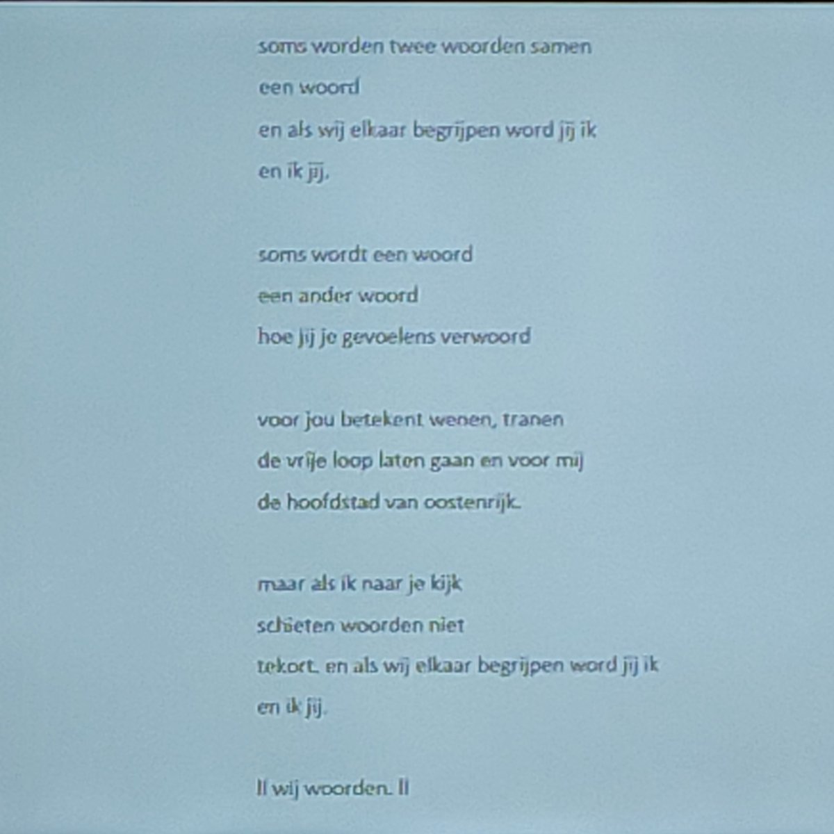 Pieterjan Bonne (@pieterjanbonne) on Twitter photo Een gedicht, speciaal voor <a href="/ForumTaalbeleid/">@Taaltijger</a>, van Noor Intisar. Onderwijs maken = het gesprek aangaan. Een gedicht, speciaal voor <a href="/ForumTaalbeleid/">@Taaltijger</a>, van Noor Intisar. Onderwijs maken = het gesprek aangaan.