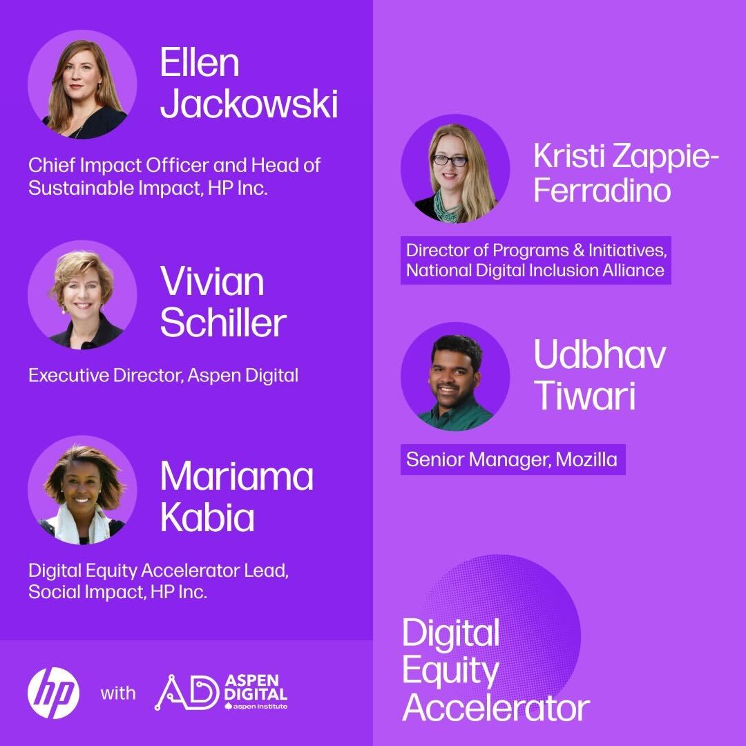 Join me on Tuesday, May 24 at the #DigitalEquity Accelerator live event featuring @vivian, Mariama Kabia, Kristi Zappie-Ferradino, and @udbhav_tiwari to announce the first-ever #cohort of the @AspenDigital Accelerator! bit.ly/DEAccelerator_…