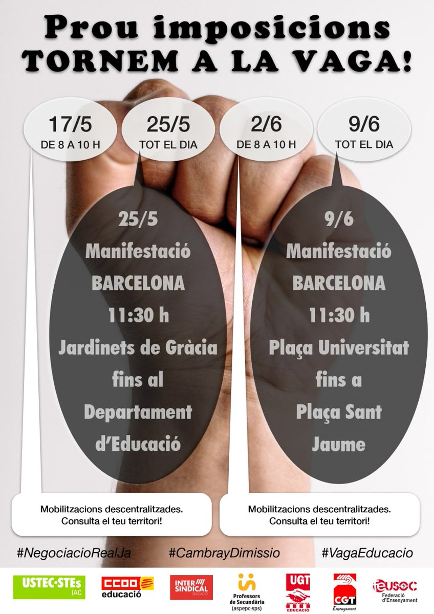 carlocitosis's tweet photo. 📣Avui hem tornat a un nou cicle de #VagaEducació amb talls i accions descentralitzades!

🤖@educaciocat no cedeix pq suposaria una crisi en el mandat d'Aragonès. Tenir en contra la com.educativa juga en contra seva!

🪑Profe, aixeca el cul de la cadira i a x totes, ostieh!!! ✊ https://t.co/cxV2AyPZuv