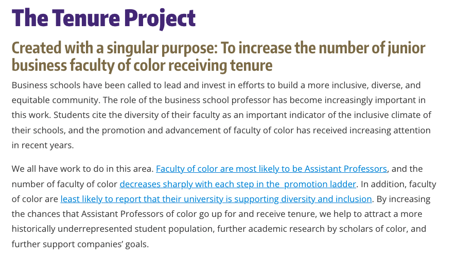 Carey Morewedge (@morewedge) on Twitter photo The Tenure Project: A much needed resource for underrepresented minority junior faculty in US business schools. Congrats to <a href="/wdlrosa/">Wendy De La Rosa</a>, <a href="/eouduehi/">Esther Uduehi</a>, <a href="/NegotiateFoster/">Christina Fong</a>, & <a href="/mverchot/">Michael Verchot</a> for starting this initiative!
Information about the inaugural conference here:
foster.uw.edu/tenure-project/ The Tenure Project: A much needed resource for underrepresented minority junior faculty in US business schools. Congrats to <a href="/wdlrosa/">Wendy De La Rosa</a>, <a href="/eouduehi/">Esther Uduehi</a>, <a href="/NegotiateFoster/">Christina Fong</a>, & <a href="/mverchot/">Michael Verchot</a> for starting this initiative!
Information about the inaugural conference here:
foster.uw.edu/tenure-project/