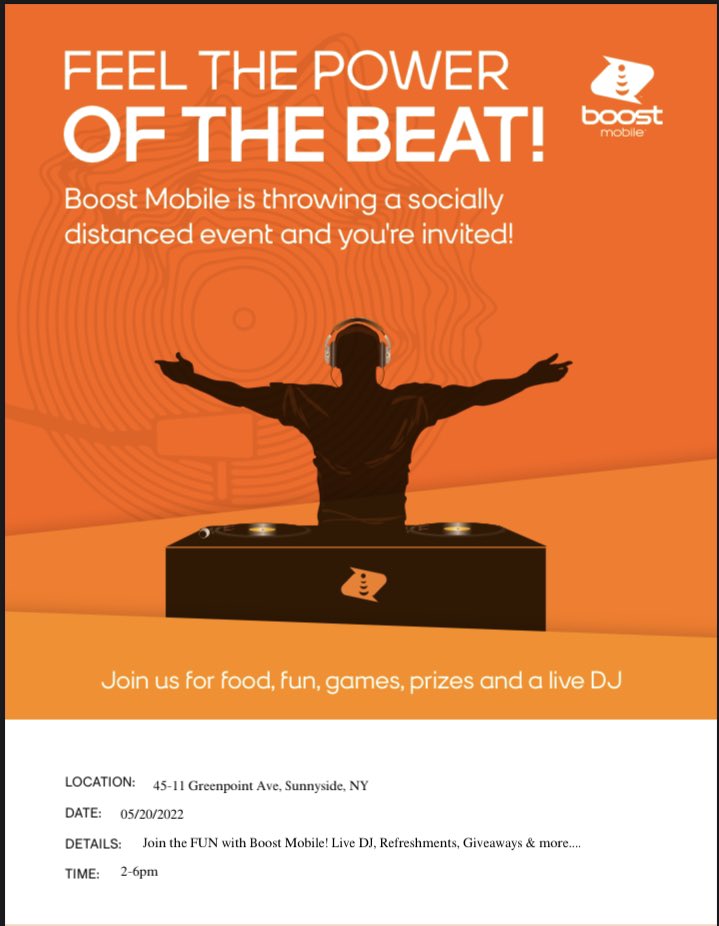 RobBoost_Queens's tweet image. Sunnyside, NY Boost Mobile doing it again. Another awesome DJ event at 45-11 Greenpoint Ave, May 20th, 2022 from 2pm to 6pm. Great offers, Free Internet for qualified customers. 
Pull up.