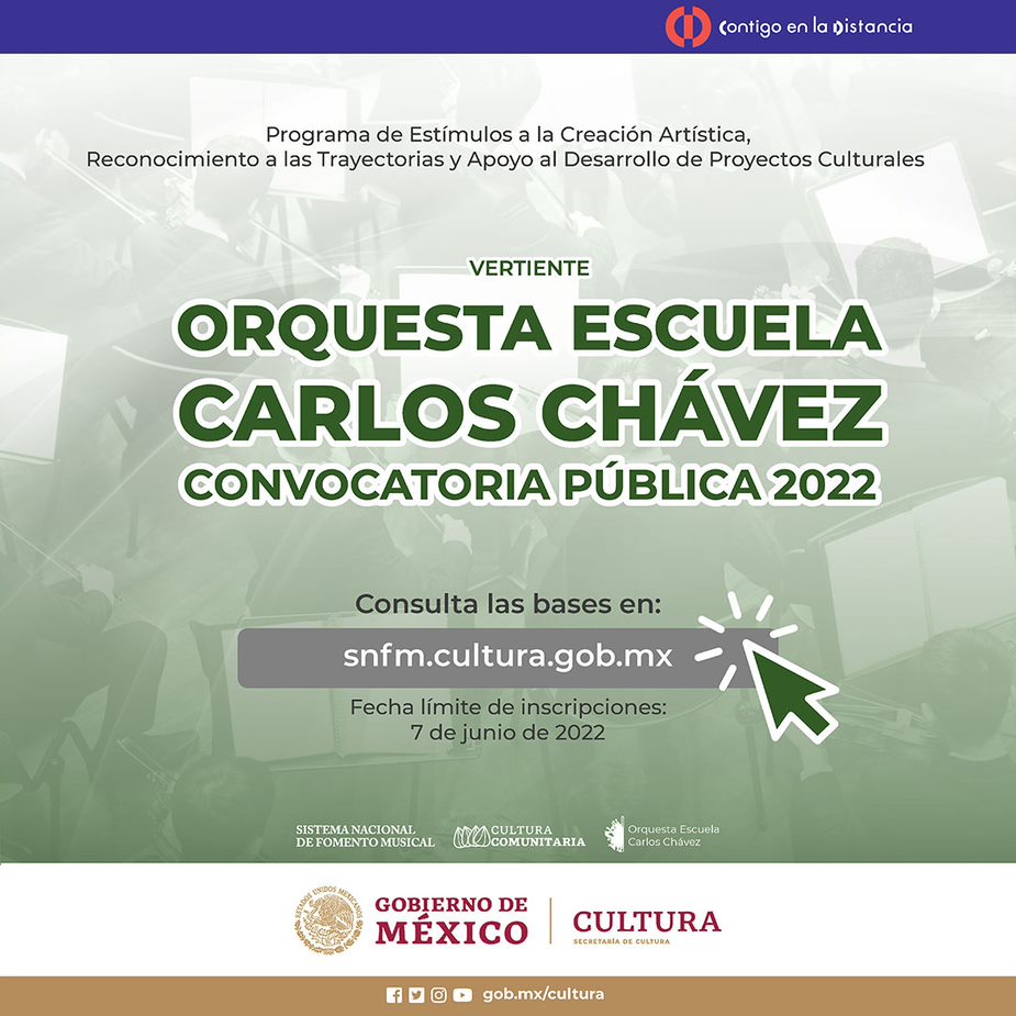 🎵 El Sistema Nacional de <a href="/FomentoMusical/">Fomento Musical</a> invita a jóvenes músicos de entre 15 a 24 años, a concursar por una de las diecisiete becas para integrarse a la Orquesta Escuela Carlos Chávez.

Conoce las bases y postúlate. ⬇️