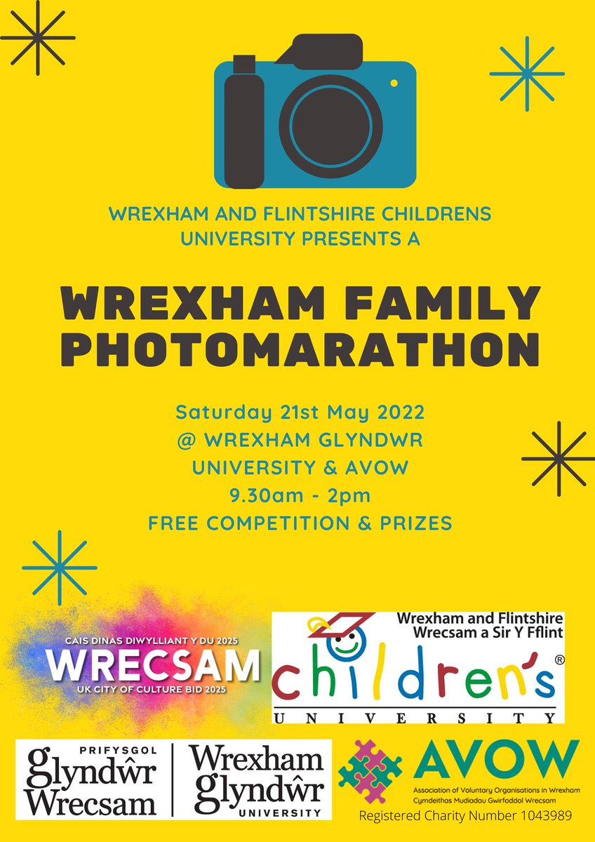 NorthWalesCU's tweet photo. Is your child a budding photographer? Join us for the first Family Photomarathon as part of the Wrecsam 2025 bid for City of Culture. Register here - https://t.co/LsuuH6J7Dj #WeRiseTogether #Wrecsam2025 #ChildrensUniversity #Photomarathon https://t.co/BFmg0IlMQO