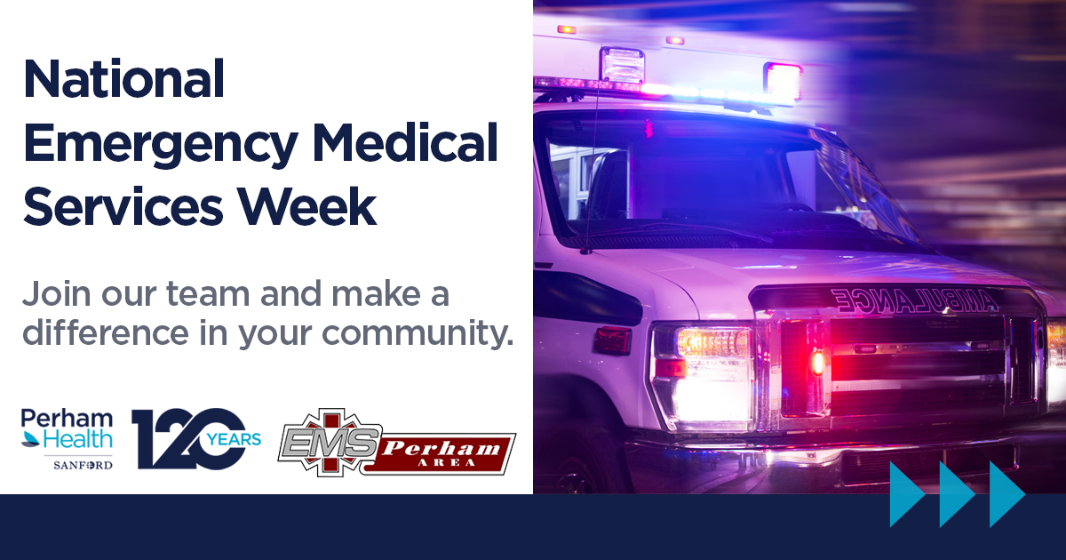 PerhamHealth's tweet photo. A heartfelt thank you to #PerhamAreaEMS and all Emergency Medical Service professionals this week and all year long. If you would like to make an impact in your community, check out our EMT and Paramedic positions - https://t.co/gqfFo4fepl. #WeArePerhamHealth #NationalEMSWeek https://t.co/WaRkLJ00hO
