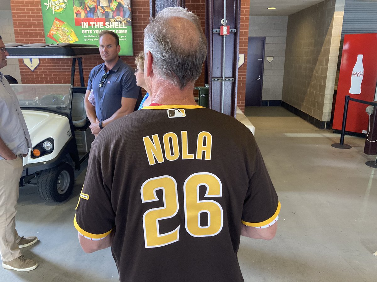 JClarkNBCS's tweet photo. AJ Nola, Aaron and Austin’s dad, wearing Phillies and Padres jerseys tonight at CBP

Austin should start for Padres tonight so Dad is wearing Padres on top. He wears Phillies first when Aaron is pitching 

“We are living the dream” https://t.co/MUdWrBpiOK