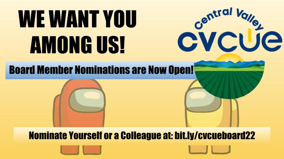 cvcue's tweet photo. We want YOU among us as a board member! Nominate yourself or a colleague: https://t.co/Ut2OLd0Bpr @cueinc #wearecue #somoscue #cvtechtalk https://t.co/ALmOkDXM9c
