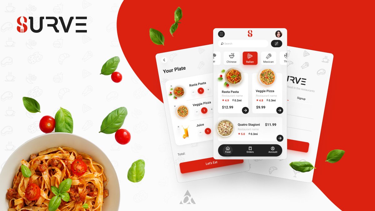 briandecoded's tweet photo. We incorporated the bold red from Surve's logo throughout the design and matched it with subtle food-related animations in the background to achieve a #premiumlook and #enableusers to check the nearest restaurants quickly, choose the course, and make a table reservation. https://t.co/6EFBPX9NF6