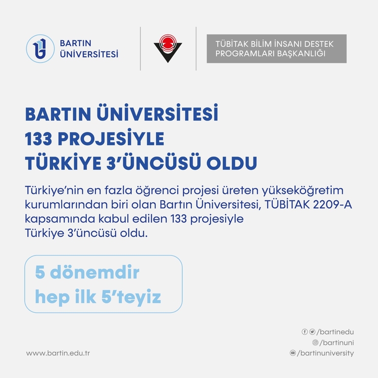 baruedutr's tweet photo. Türkiye’nin en fazla öğrenci projesi üreten yükseköğretim kurumlarından biri olan Üniversitemiz, TÜBİTAK 2209-A kapsamında kabul edilen 133 projesiyle Türkiye 3’üncüsü oldu.

@erolozvar @ProfHasanMandal @karmuhsin @OFUrsavas @uzun_orhan 

https://t.co/cF5oQr0TJo https://t.co/r5WpttXMMC