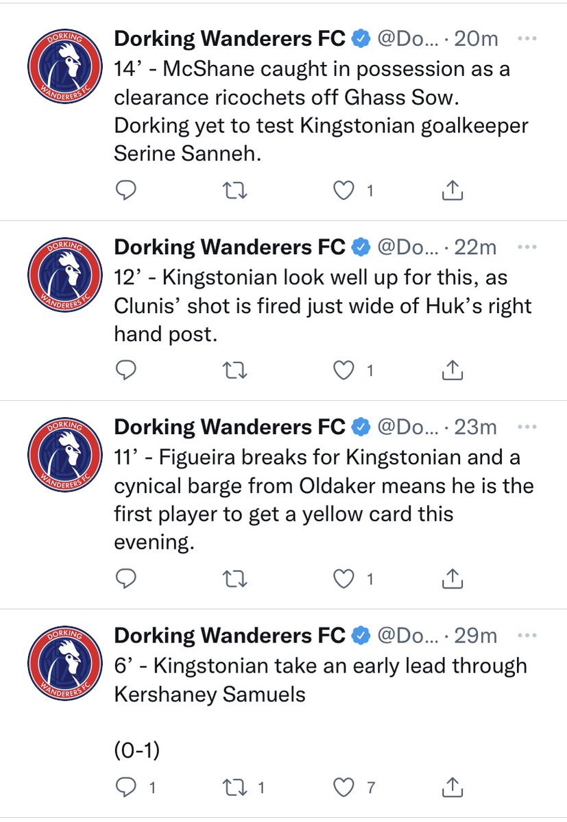 4 successive tweets about the Surrey cup final and four ex Hamlet players are mentioned, all playing for Kingstonian. I see Gus Sow has had a rebrand though. #dhfc