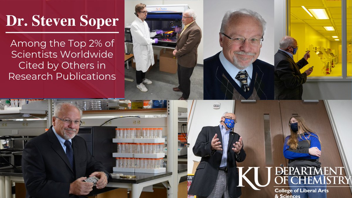 KUChemistry's tweet photo. Congratulations to Foundation Distinguished Professor Dr. Steven Soper, who is among the most cited researchers in the world, according to a study from Stanford University!

15 other @kuengineering faculty members are also in the Top 2%.

🔗https://t.co/pslXoTGXhB https://t.co/4lFK4e3SvF