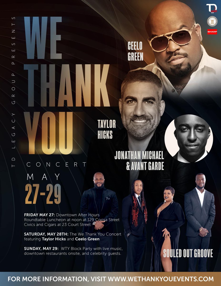 markb_wsfa's tweet photo. Look at this lineup! What a great way to say 'thank you' to our first responders. Do you have your tickets yet? #WeThankYou #ConcertSeries #MontgomeryAL #MontgomeryAlabama #RiverfrontAmphitheater #TaylorHicks #CeeloGreen #JonathanMichael #AvantGarde #SouledOutGroove @wsfa12news https://t.co/sjomtJDQkh